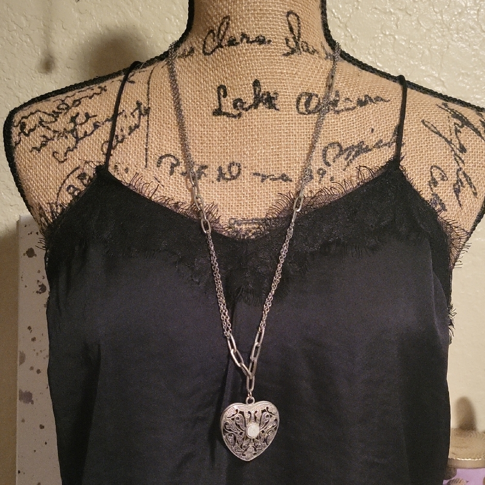 Vintage Buckle Necklsce Silver Heart Pendant Necklace